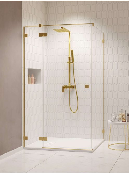 Radaway Essenza Pro Brushed Gold KDJ szögletes szálcsiszolt arany zuhanykabin 80x80 átlátszó jobbos