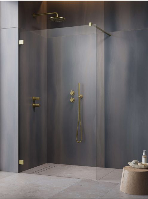 Radaway Essenza Pro Brushed Gold Walk-in szálcsiszolt arany zuhanyfal 55 átlátszó