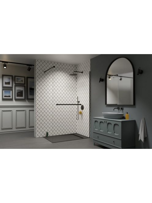 Radaway Modo New Brushed Gunmetal II Walk-in szálcsiszolt fegyvermetál zuhanyfal törölközőtartóval 80 átlátszó