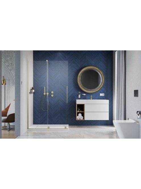 Radaway Furo Brushed Gold Walk-in szálcsiszolt arany zuhanyfal 80 jobbos átlátszó